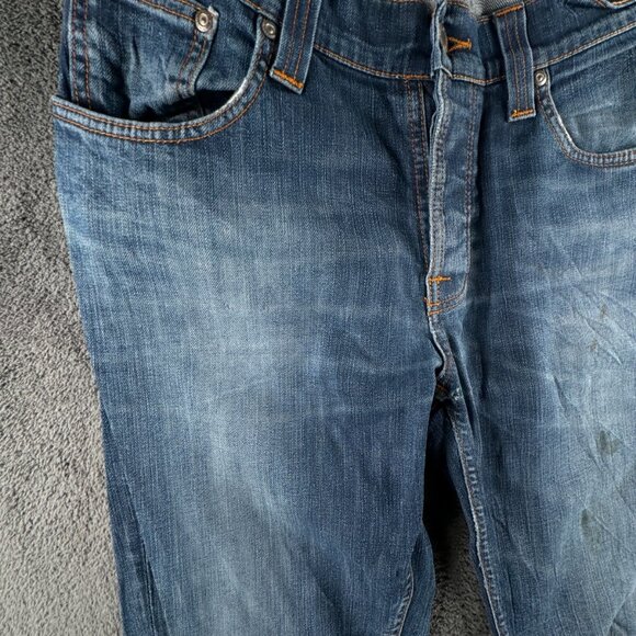 Nudie Jeans Co Mens Jeans Denim Pants Trouser Size 32x34 Grim Tim White Knee - Picture 4 of 16